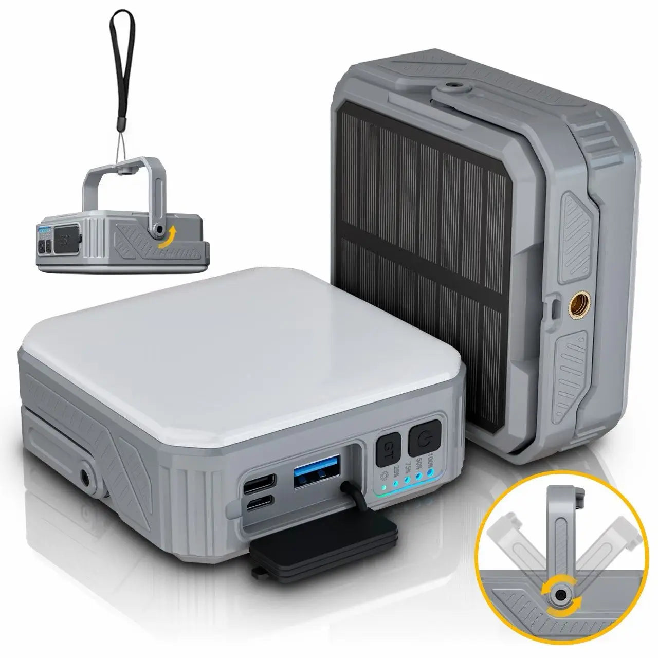 Tuzwa Solar Power Bank – 15W Portable Backup Charger with Built-In Cables, Night Light, Flashlight & SOS LED for Outdoor Travel