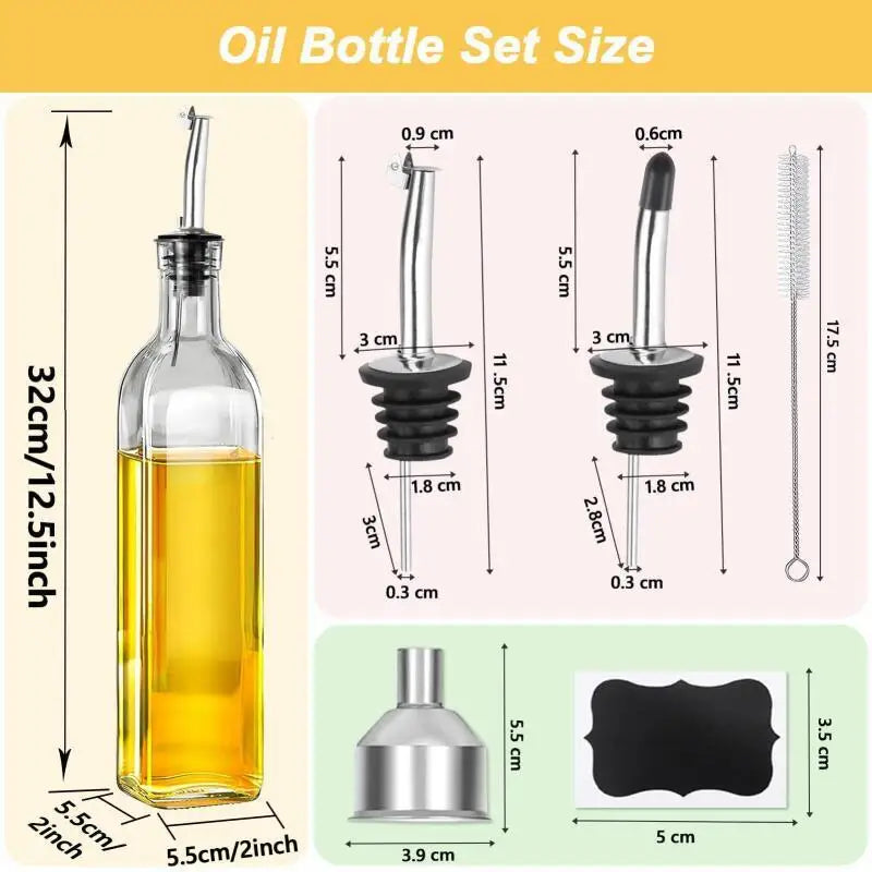 Tuzwa 500ml Glass Oil Dispenser Bottle with Easy Pour Spout – Leak-Resistant Olive Oil, Vinegar & Soy Sauce Bottle for Kitchen