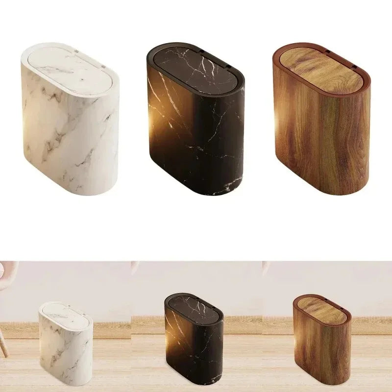 Tuzwa Bathroom Trash Can with Push Lid – Marble Design Slim Waste Bin for Small Spaces, Bedroom & Office