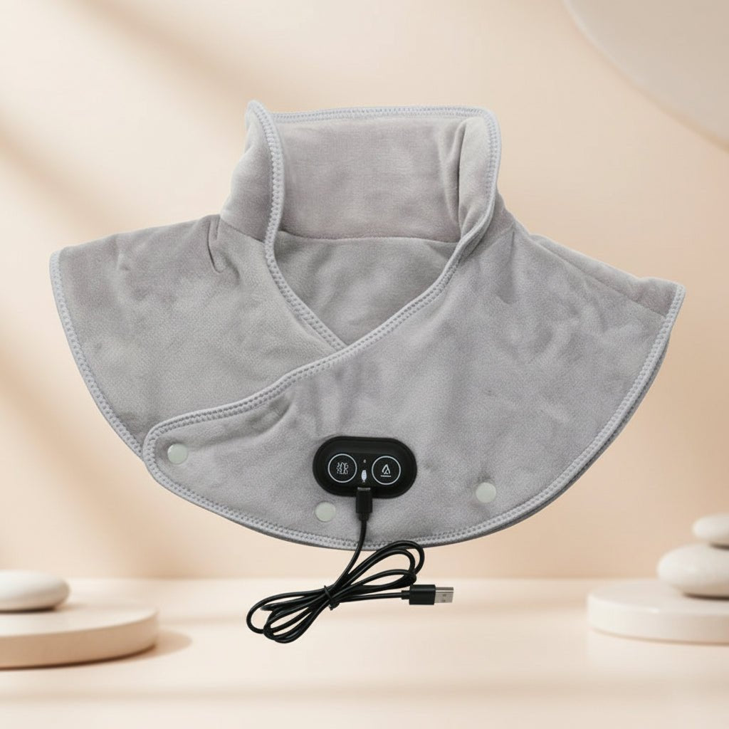 Tuzwa Neck & Shoulder Heating Pad – 3 Heat Levels, Vibration Massage, Carbon Fiber Heating, Auto Shutoff & Lightweight 5V 10W Design