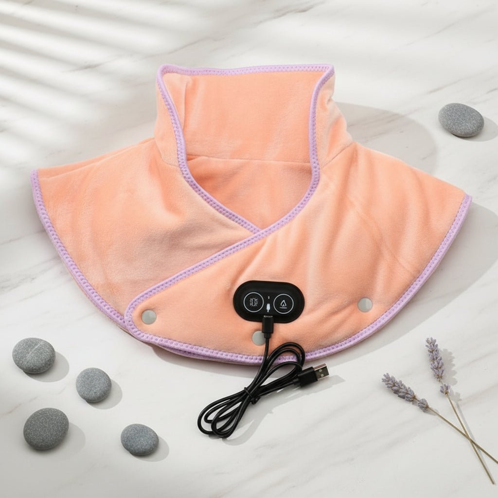Tuzwa Neck & Shoulder Heating Pad – 3 Heat Levels, Vibration Massage, Carbon Fiber Heating, Auto Shutoff & Lightweight 5V 10W Design