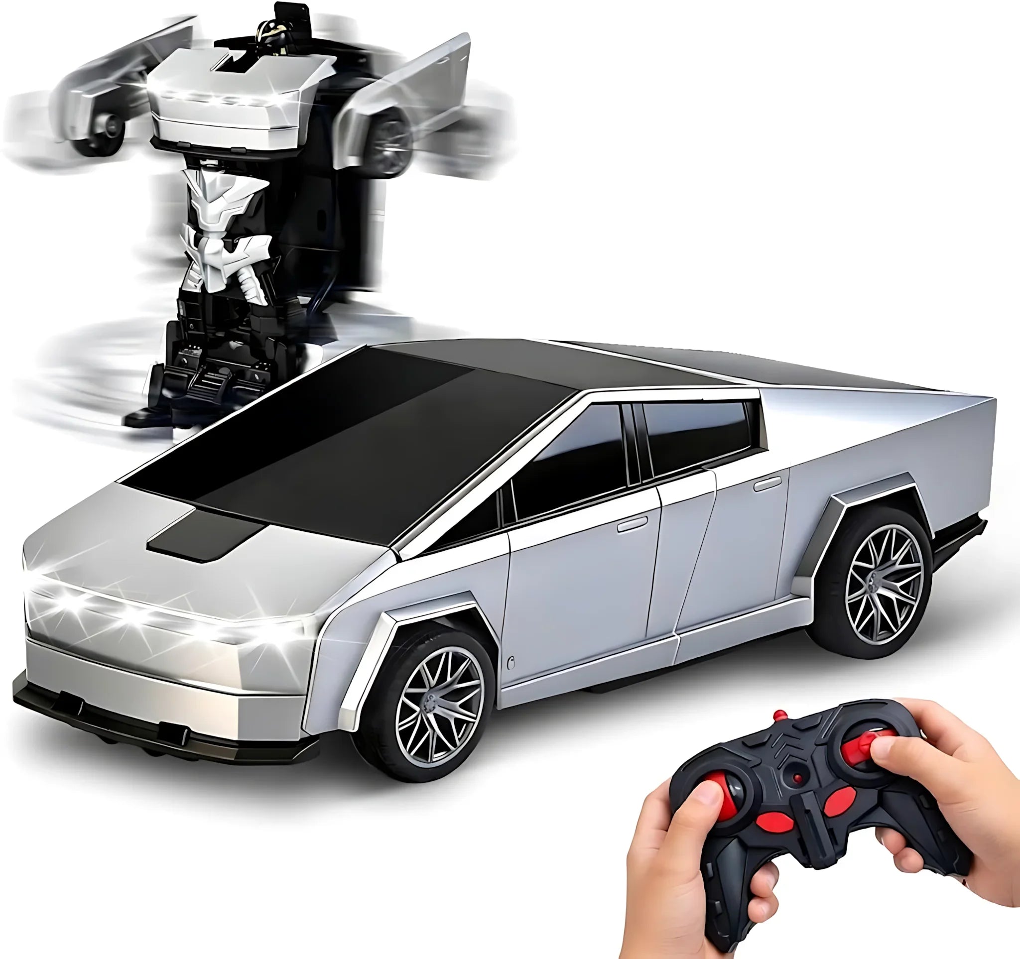 Tuzwa Transforming Robot RC Car – 2-in-1 Remote Control Car & Robot Toy with LED Lights, Rechargeable Lithium Battery