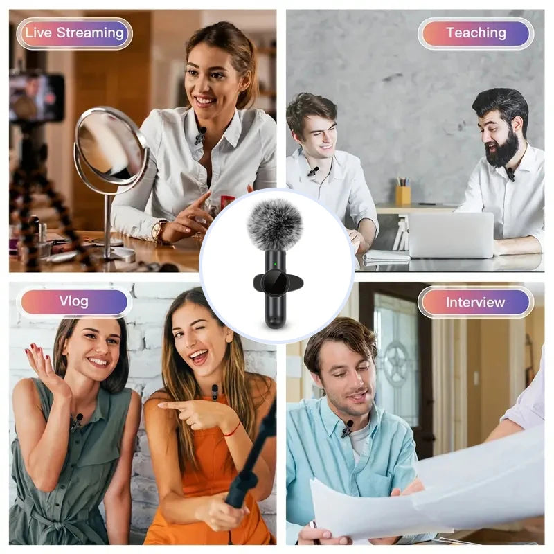 Tuzwa Wireless Lavalier Microphone – Mini Omnidirectional Clip-On Lapel Mic with Windproof Cover & Built-In Battery for iPhone, Android & Video Recording