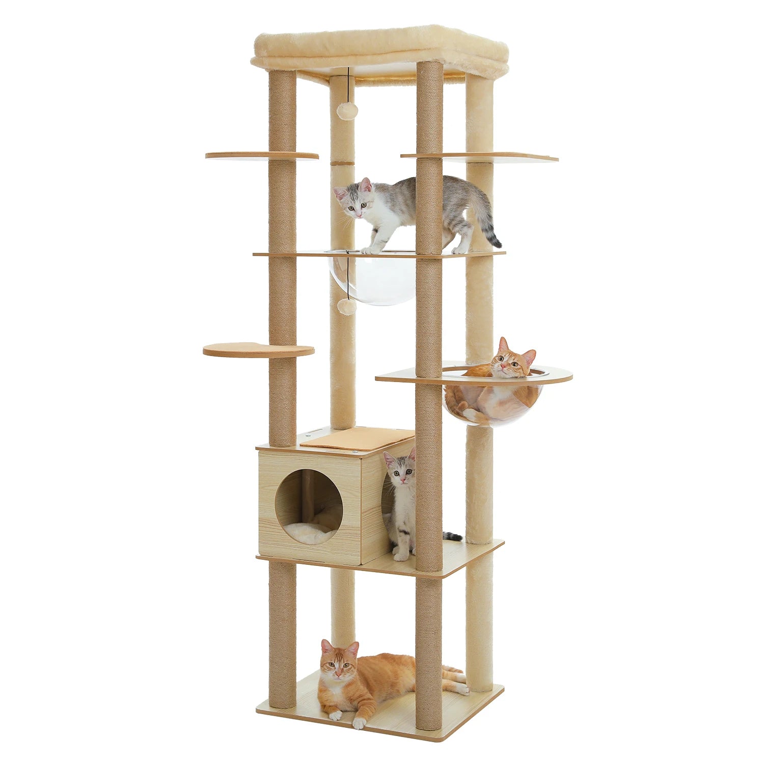 Tuzwa 5-Tier Cat Tree Tower | Multi-Level Wood Cat Condo with Scratching Posts & Cozy Resting Areas for Indoor Cats