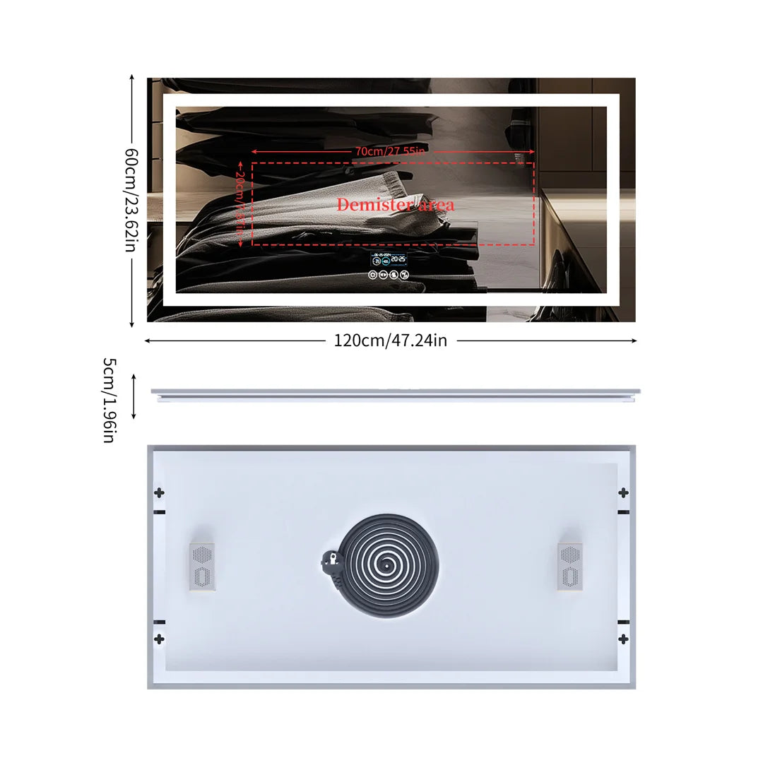Tuzwa Bluetooth LED Bathroom Mirror 100x60cm – Anti-Fog Lighted Vanity Mirror with Modern Design