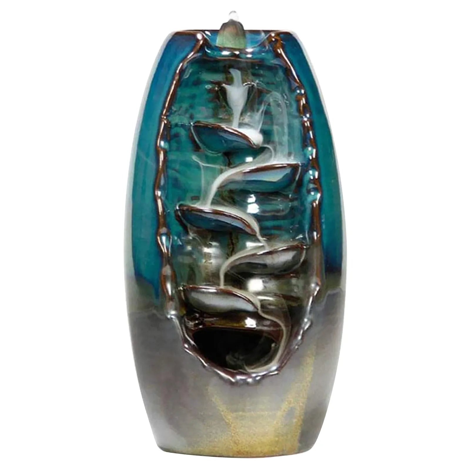 Tuzwa Ceramic Backflow Incense Burner – Smoke Waterfall Incense Holder with 50 Cones, Mountain River Design