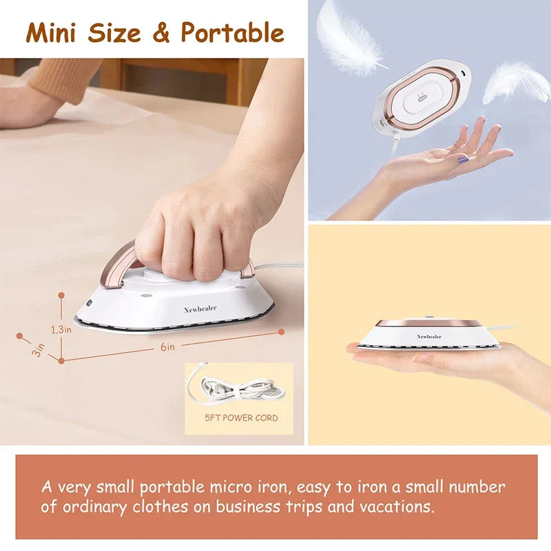 Tuzwa Mini Travel Iron – Compact Portable Clothes Iron with Foldable Handle, Fast Heating & Dry/Wet Ironing