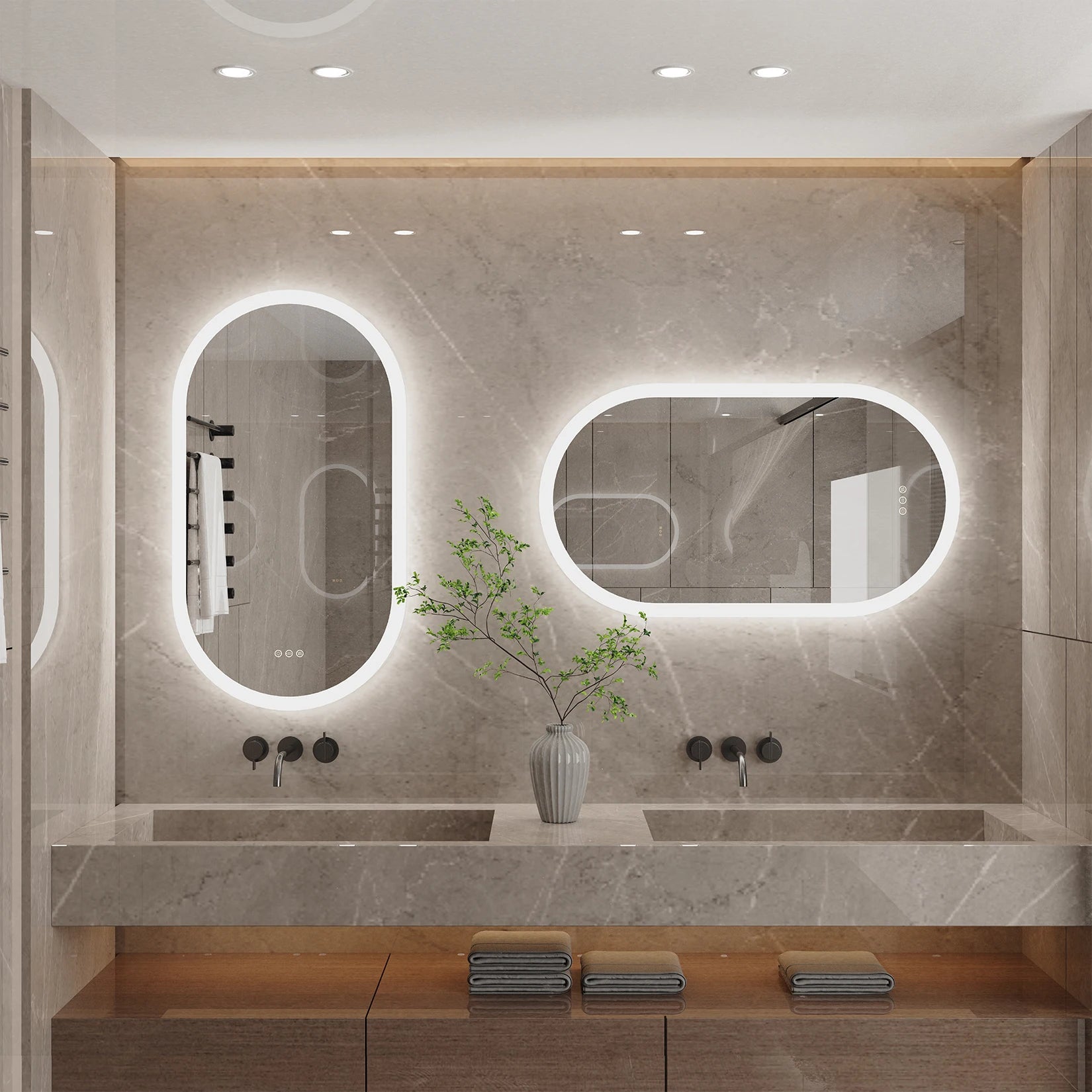 Tuzwa 36x24 LED Backlit Bathroom Mirror with Touch Sensor Dimming – Modern Fog-Free Vanity Mirror with Built-In Lights