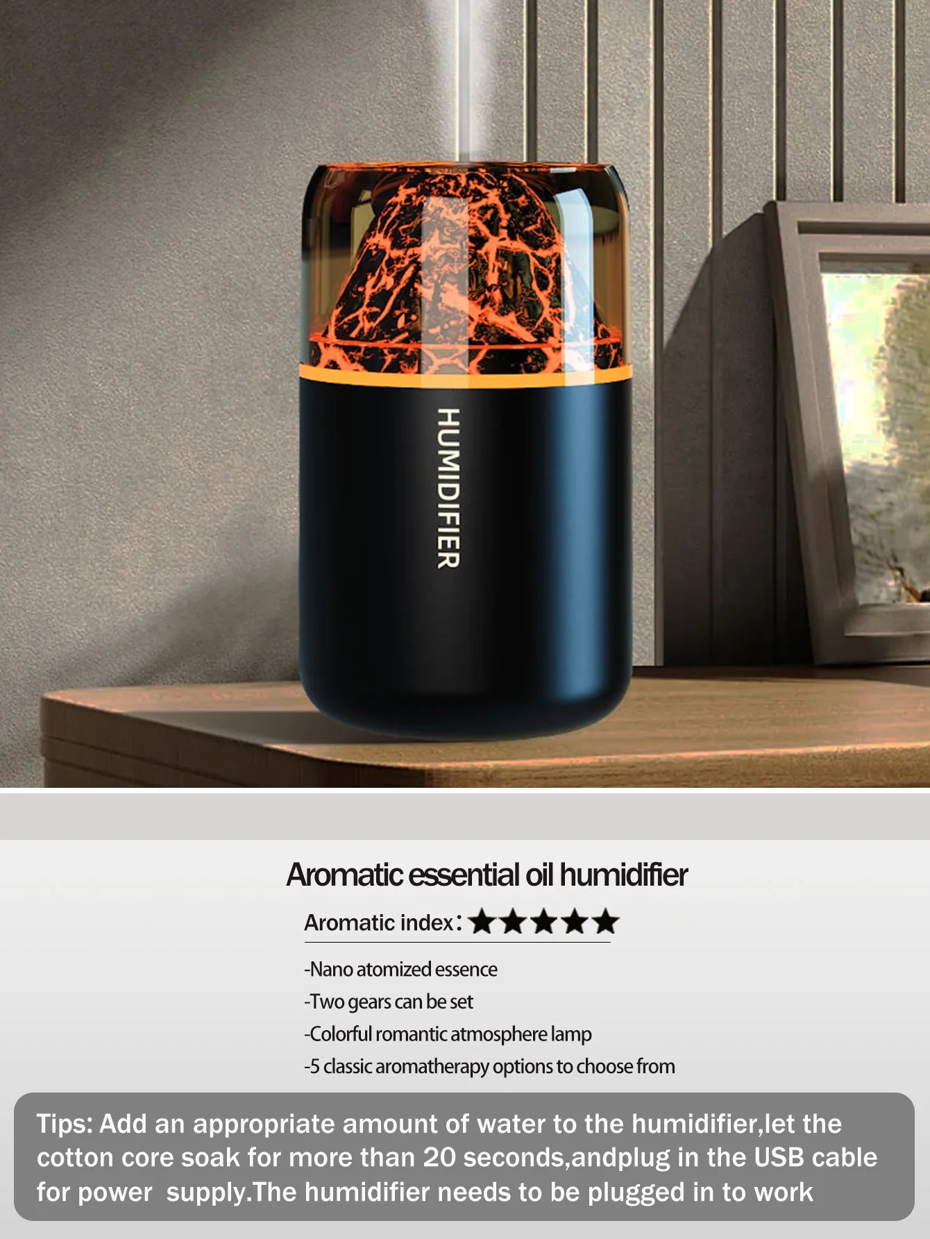 Tuzwa Volcano Aroma Diffuser & Ultrasonic Humidifier with Color Changing Light – USB Compact Essential Oil Diffuser for Home & Travel