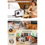Remove loose pet hair with the Tuzwa Pet Grooming Vacuum Kit. Includes an electric slicker brush, deshedding tools, low-noise operation, and powerful suction for dogs and cats.