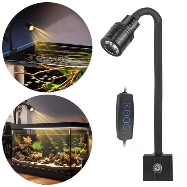 LED Aquarium Light with Clip, Fish Tank Light with Adjustable Zoom Beam and Dimmer, Fish Tank Accessories