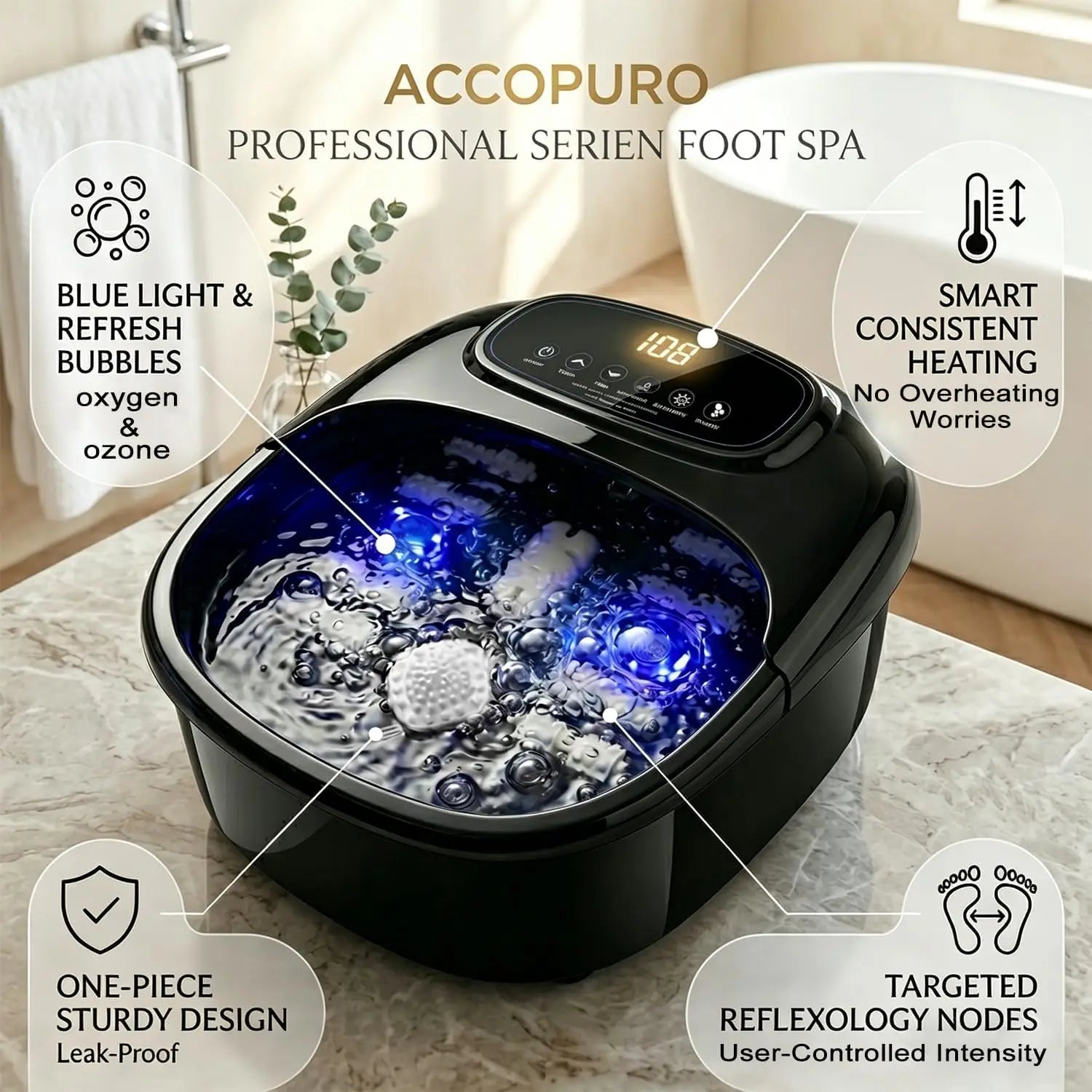 Tuzwa Electric Foot Spa Bath Massager with Heat & Ozone – Adjustable Temperature Foot Soaking Tub for Home