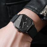 Tuzwa Men's Square Quartz Watch with Leather Strap – Minimalist 35mm Dial, Splash-Resistant Casual Watch