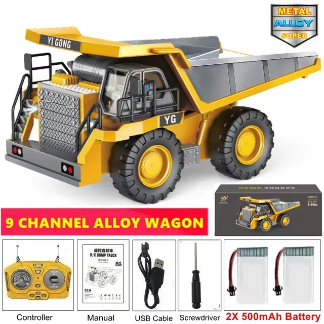 Tuzwa 4WD RC Excavator & Dump Truck – Alloy Remote Control Construction Vehicles with Lights, Sounds & Rechargeable Lithium Battery
