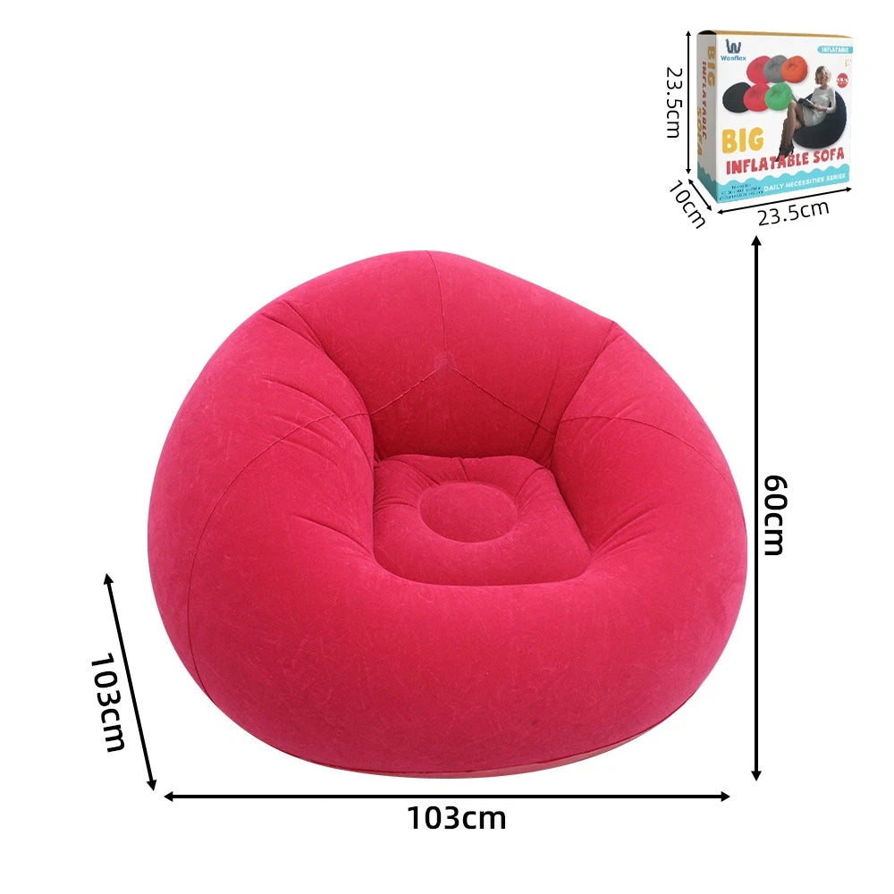 Tuzwa Inflatable Sofa Chair – Portable Round Flocked PVC Lounge Bean Bag Seat for Indoor, Garden, Patio, Camping & Outdoor Relaxation