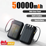 Tuzwa 50000mAh Solar Power Bank – High-Capacity Portable Charger with Built-In Cables, USB-C, Multiple Outputs & LED Flashlight for Smartphones