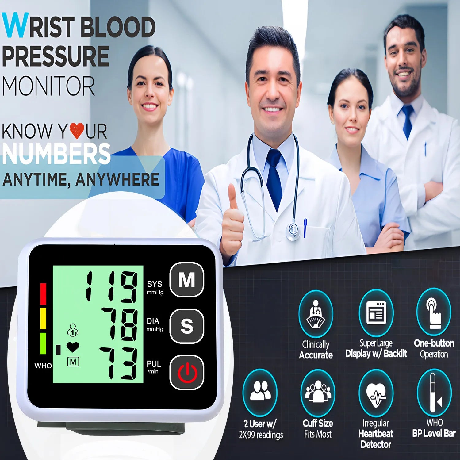 Tuzwa Digital Blood Pressure Monitor with Automatic Cuff – LCD BP Monitor for Home Blood Pressure & Pulse Readings