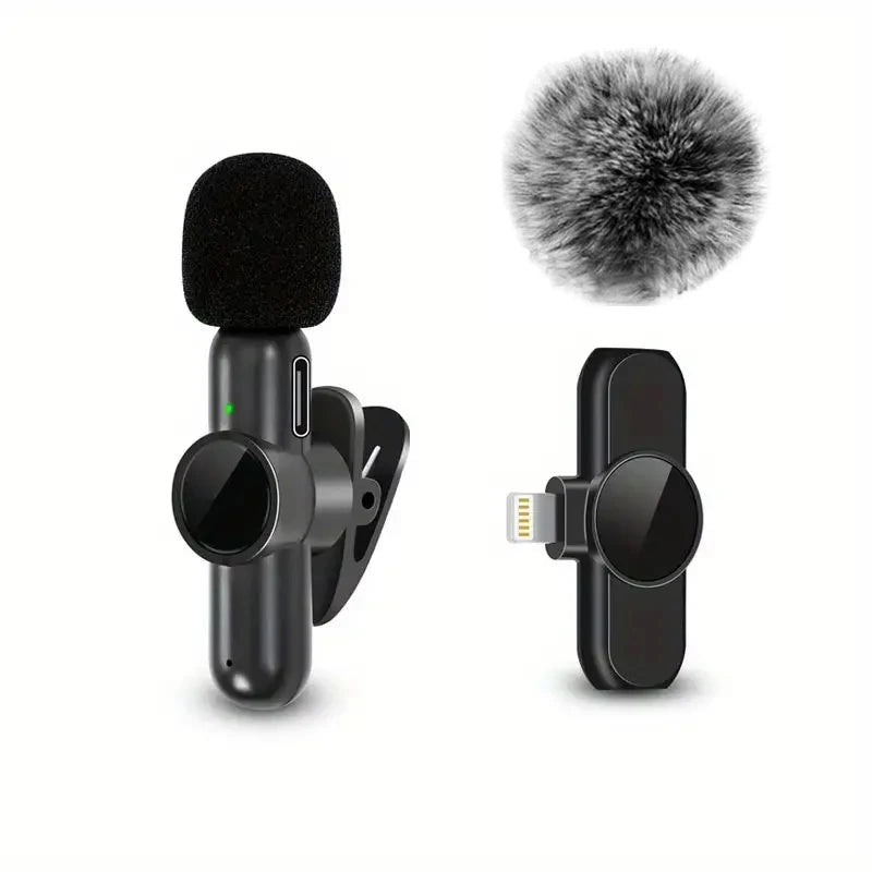 Tuzwa Wireless Lavalier Microphone – Mini Omnidirectional Clip-On Lapel Mic with Windproof Cover & Built-In Battery for iPhone, Android & Video Recording