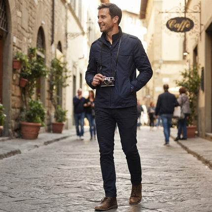 Mens Jacket with Stand Up Collar, Zip Up Jacket with Pockets
