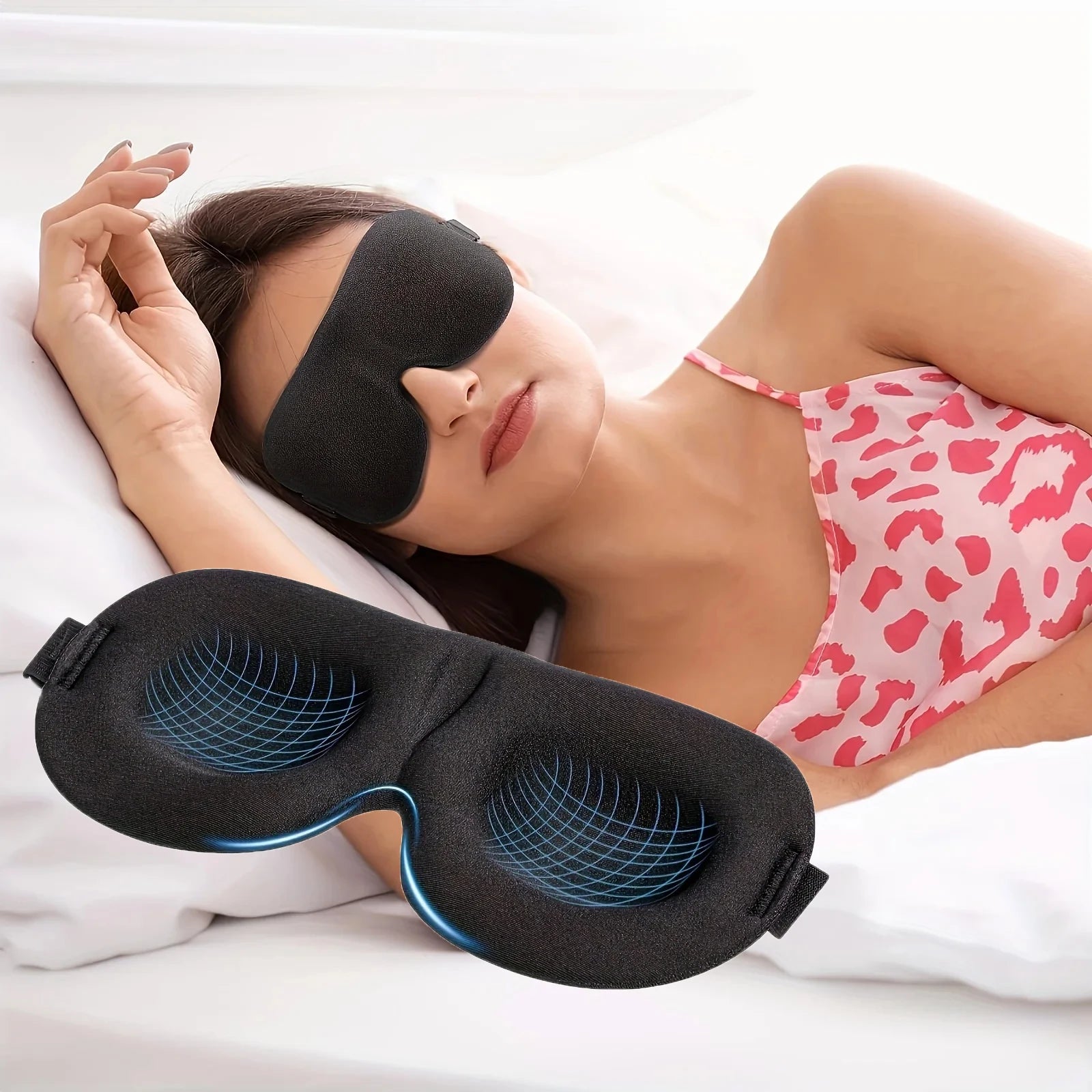 Tuzwa 3D Light Blocking Sleep Eye Mask – Soft Polyester Contoured Sleeping Mask for Side & Back Sleepers, Travel, Naps & Rest, Black