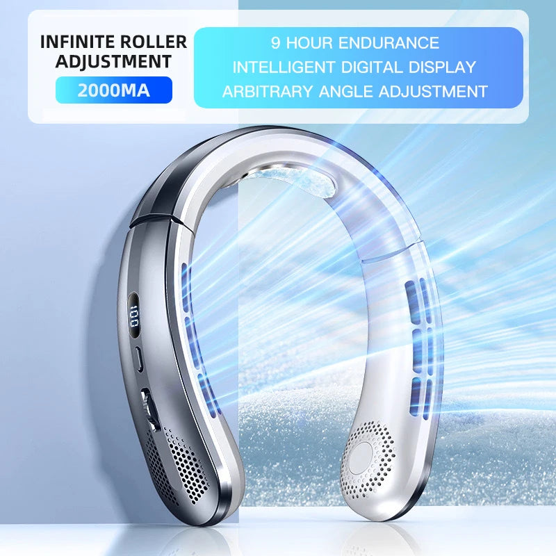 Tuzwa Rechargeable Bladeless Neck Fan | 8000mAh Portable Personal Cooling Fan with USB Charging & Hands-Free Wearable Design