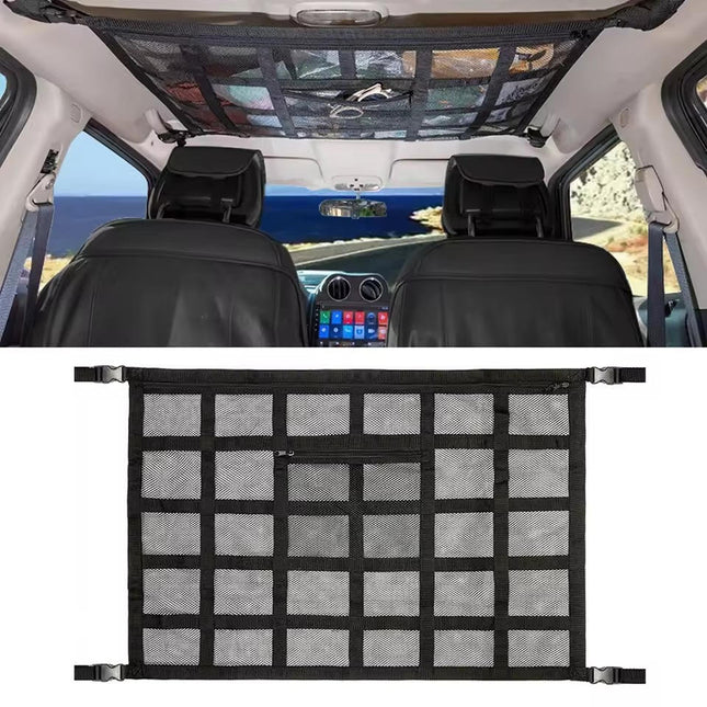Car Ceiling Cargo Net with Zipper, Car Roof Storage Net with Buckles, Car Interior Accessories