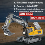 Tuzwa 4WD RC Excavator & Dump Truck – Alloy Remote Control Construction Vehicles with Lights, Sounds & Rechargeable Lithium Battery
