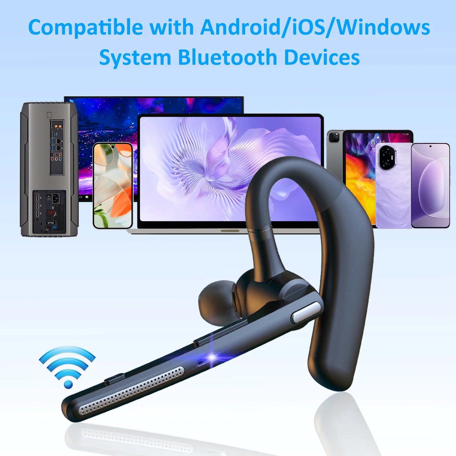 Tuzwa Wireless Bluetooth Headset with Dual Mic – Noise Cancelling Earpiece with Comfortable Fit for Smartphones & Hands-Free Calls