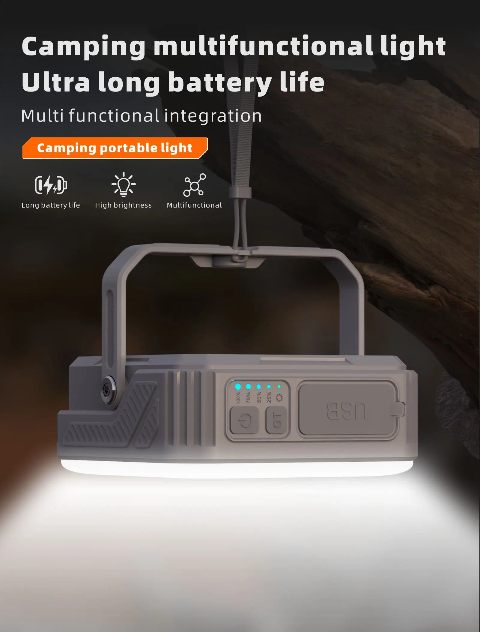 Tuzwa Solar Power Bank – 15W Portable Backup Charger with Built-In Cables, Night Light, Flashlight & SOS LED for Outdoor Travel