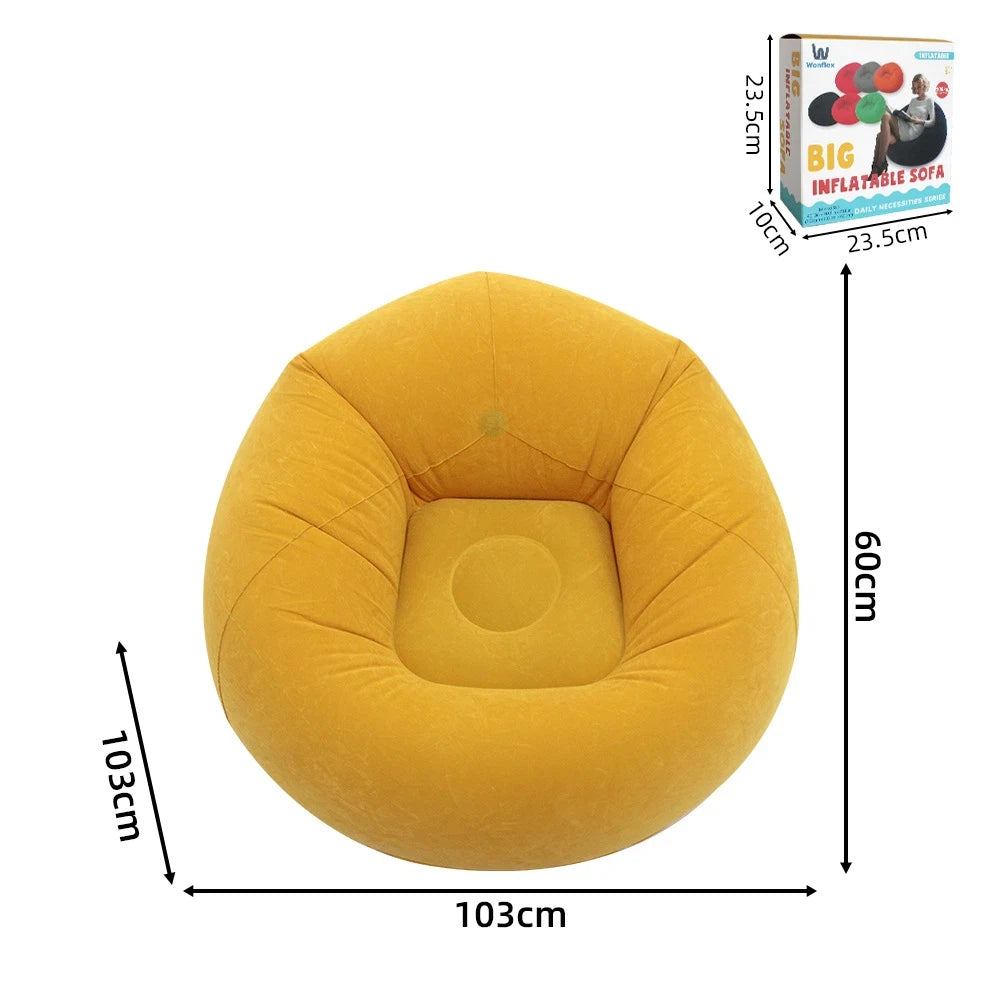 Tuzwa Inflatable Sofa Chair – Portable Round Flocked PVC Lounge Bean Bag Seat for Indoor, Garden, Patio, Camping & Outdoor Relaxation