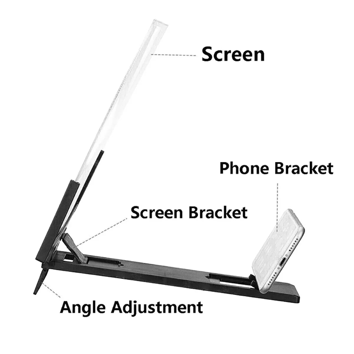 Tuzwa 14-Inch Phone Screen Magnifier – 3D Smartphone Screen Amplifier with Adjustable Stand for Movies, Videos & Enlarged Mobile Viewing