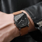 Tuzwa Men's Square Quartz Watch with Leather Strap – Minimalist 35mm Dial, Splash-Resistant Casual Watch