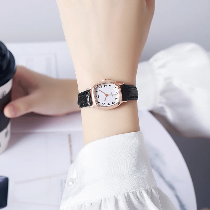 Tuzwa Women’s Quartz Watch – Elegant Leather Strap Analog Wristwatch with Arabic Numerals, 23mm Dial for Everyday & Dress Wear