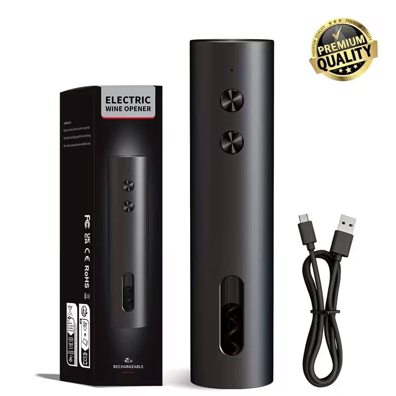 Tuzwa Rechargeable Electric Wine Opener Set – USB-C Automatic Corkscrew with Foil Cutter, Wine Pourer & Vacuum Stopper