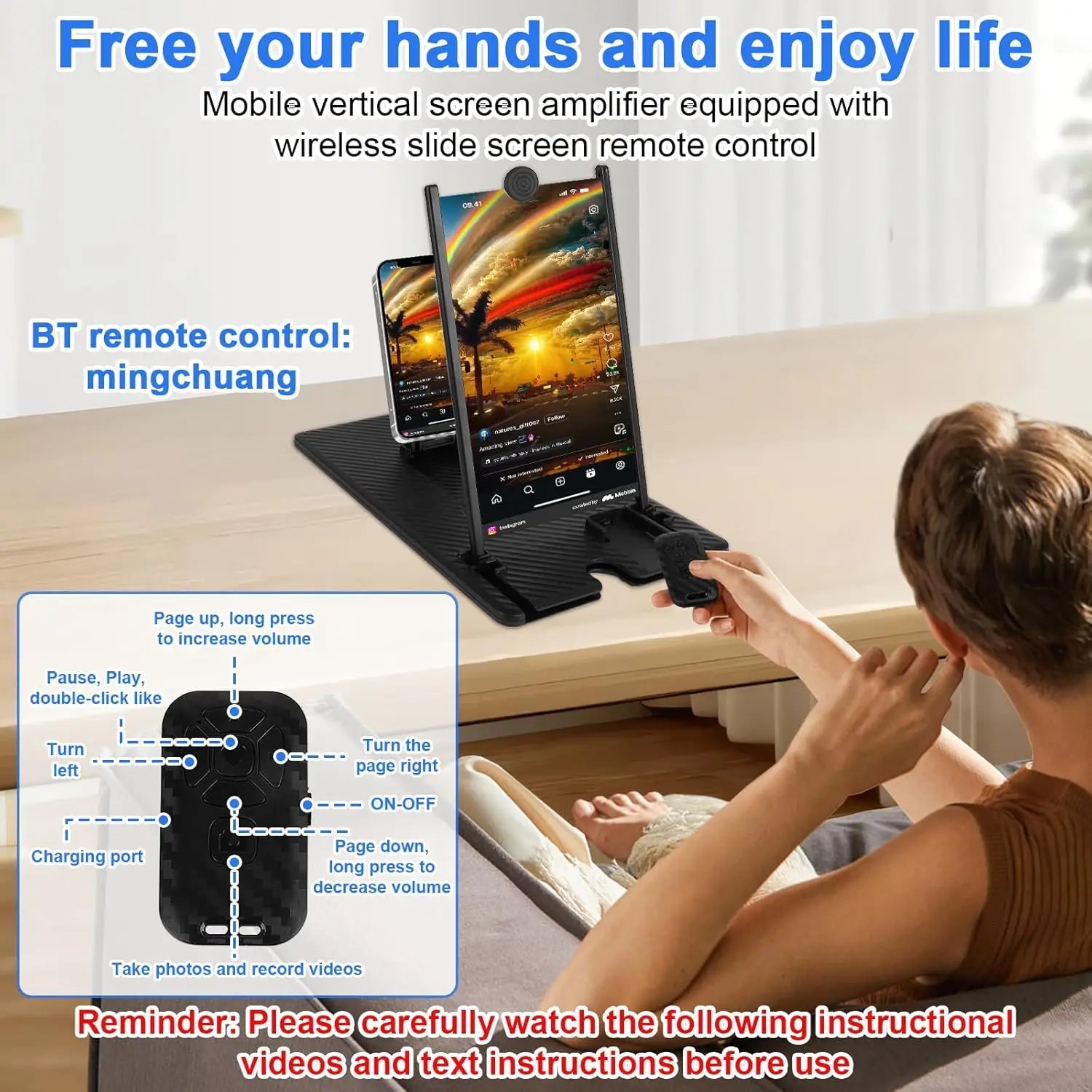 Tuzwa 3D HD Phone Screen Magnifier – 12"/14" Foldable Smartphone Screen Amplifier Stand with Bluetooth Remote for Movies, Videos & Gaming