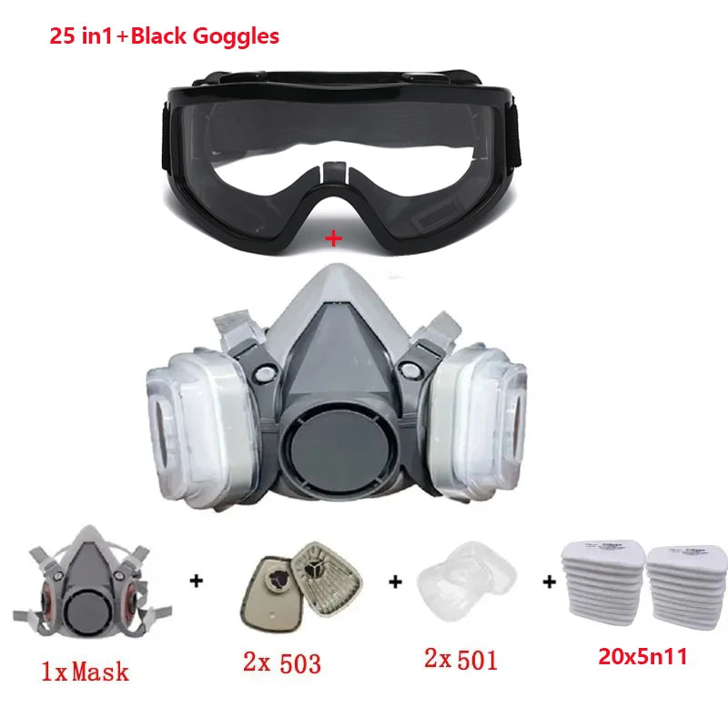 Tuzwa Half Face Respirator Mask with 5N11 Particle Filters & Safety Goggles – Reusable Dust Mask for Painting, Sanding & Industrial Work