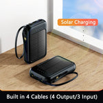Tuzwa 50000mAh Solar Power Bank – High-Capacity Portable Charger with Built-In Cables, USB-C, Multiple Outputs & LED Flashlight for Smartphones