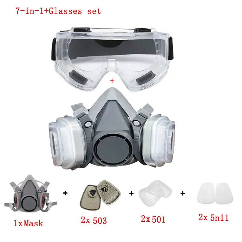 Tuzwa Half Face Respirator Mask with 5N11 Particle Filters & Safety Goggles – Reusable Dust Mask for Painting, Sanding & Industrial Work