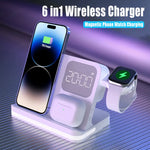 Tuzwa 3-in-1 Wireless Charging Station with LED Alarm Clock – Fast Phone, Smart Watch & Earbuds Charger with Cooling Fan