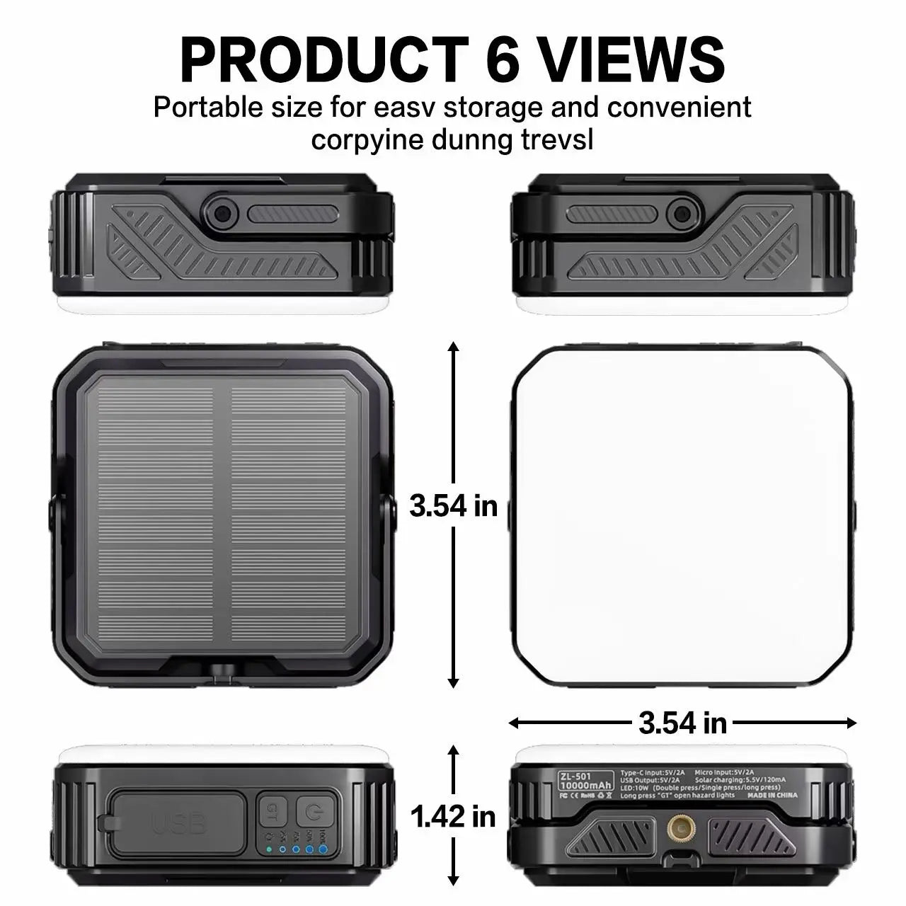 Tuzwa Solar Power Bank – 15W Portable Backup Charger with Built-In Cables, Night Light, Flashlight & SOS LED for Outdoor Travel