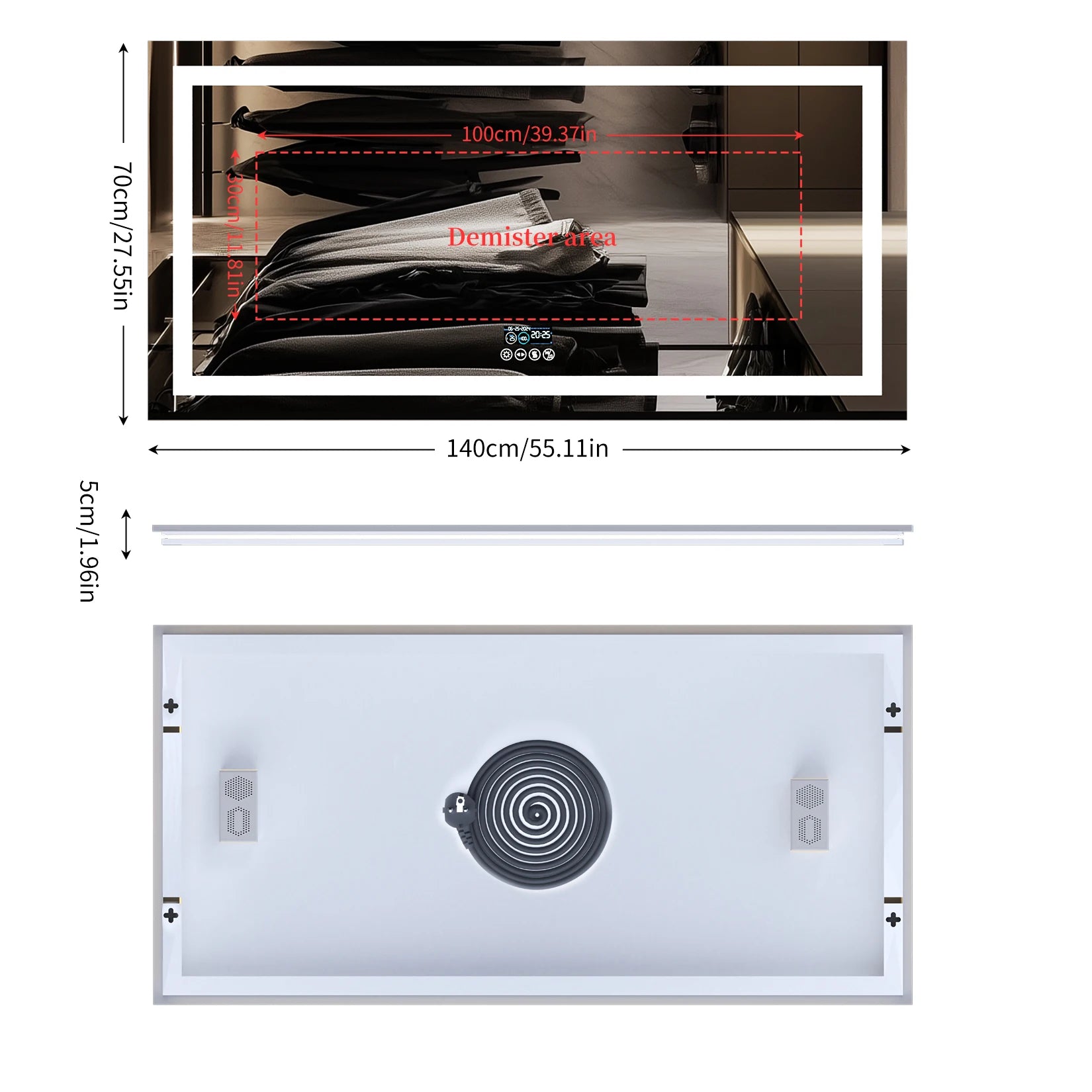 Tuzwa Bluetooth LED Bathroom Mirror 100x60cm – Anti-Fog Lighted Vanity Mirror with Modern Design