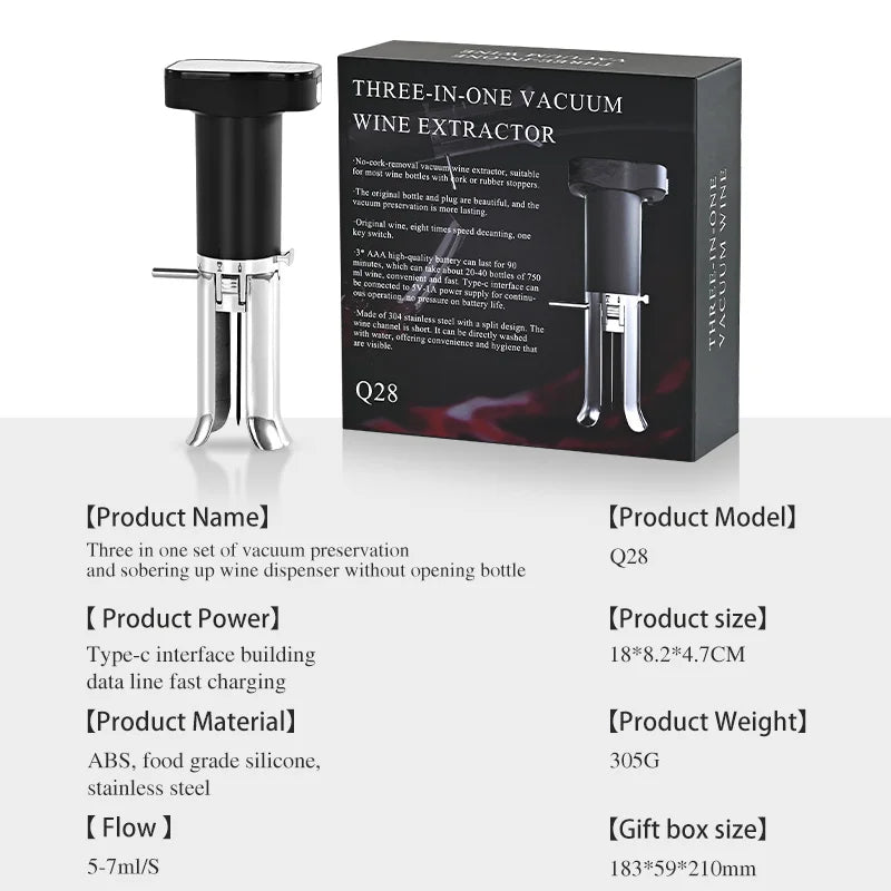 Tuzwa Electric Wine Opener Set with Vacuum Wine Preserver – Automatic Bottle Corkscrew & Wine Preservation Accessories