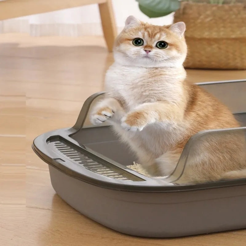 Tuzwa Semi-Enclosed Cat Litter Box | Splashproof Cat Toilet with Easy-Clean Design for Indoor Cats