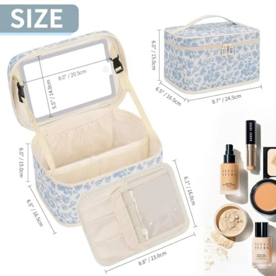 Tuzwa Travel Makeup Bag with LED Lighted Mirror – Portable Cosmetic Organizer Case for Makeup, Beauty & Travel Essentials