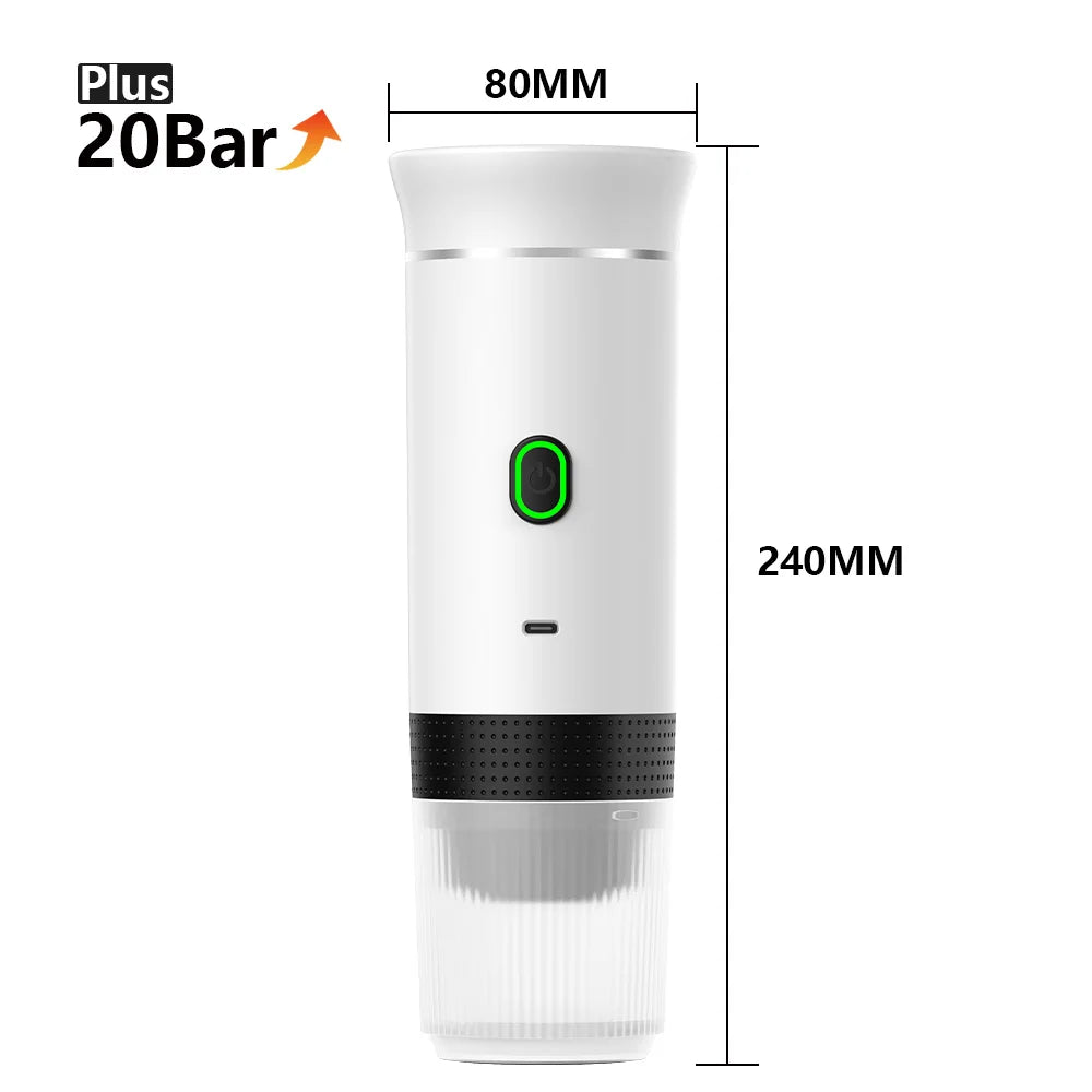 Portable Espresso Coffee Maker | Wireless 3-in-1 Portable Espresso Machine with 20-Bar Pressure & USB Rechargeable Design for Travel, Car & Home