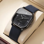 Tuzwa Men's Square Quartz Watch with Leather Strap – Minimalist 35mm Dial, Splash-Resistant Casual Watch