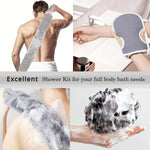 Tuzwa 3-Piece Exfoliating Body Scrubber Set with Back Scrubber & Bath Glove – Deep Cleansing Shower & Bath Exfoliation Kit