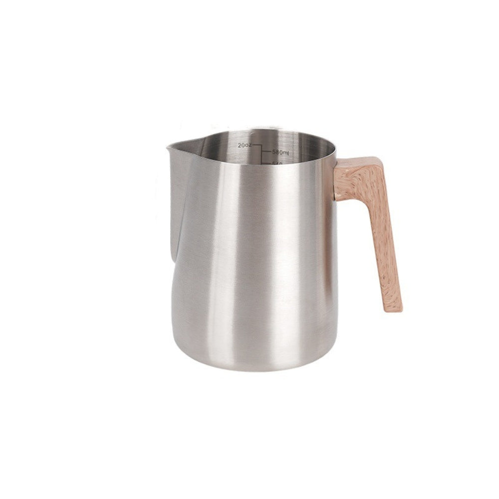 Scandinavian Milk Pitcher with Wooden Handle | Stainless Steel Design for Perfect Frothing 0