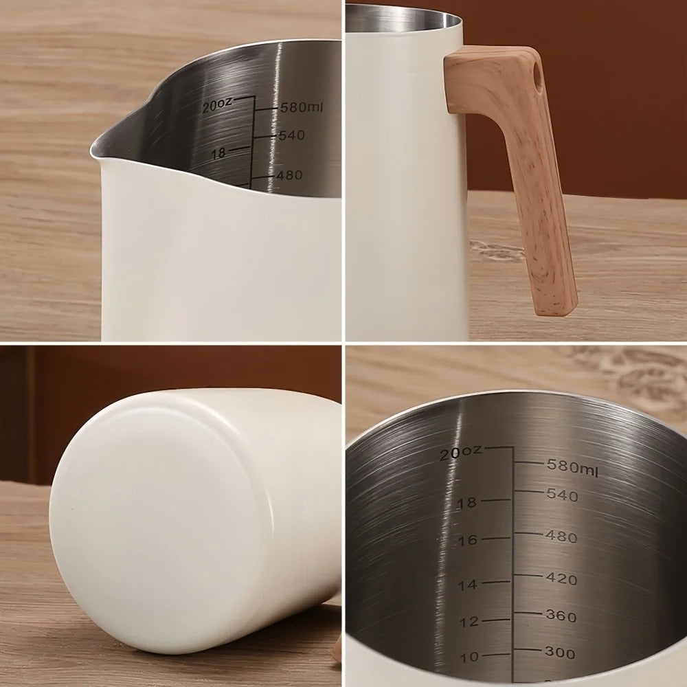 Scandinavian Milk Pitcher with Wooden Handle | Stainless Steel Design for Perfect Frothing 5