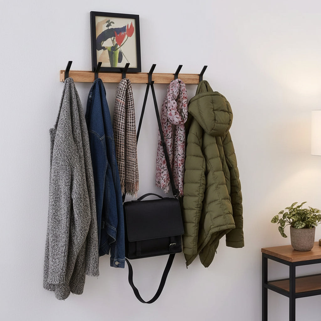 Scandinavian Wall Mounted Coat Rack with Movable Hooks | Stylish Organizer for Coats and Bags 0